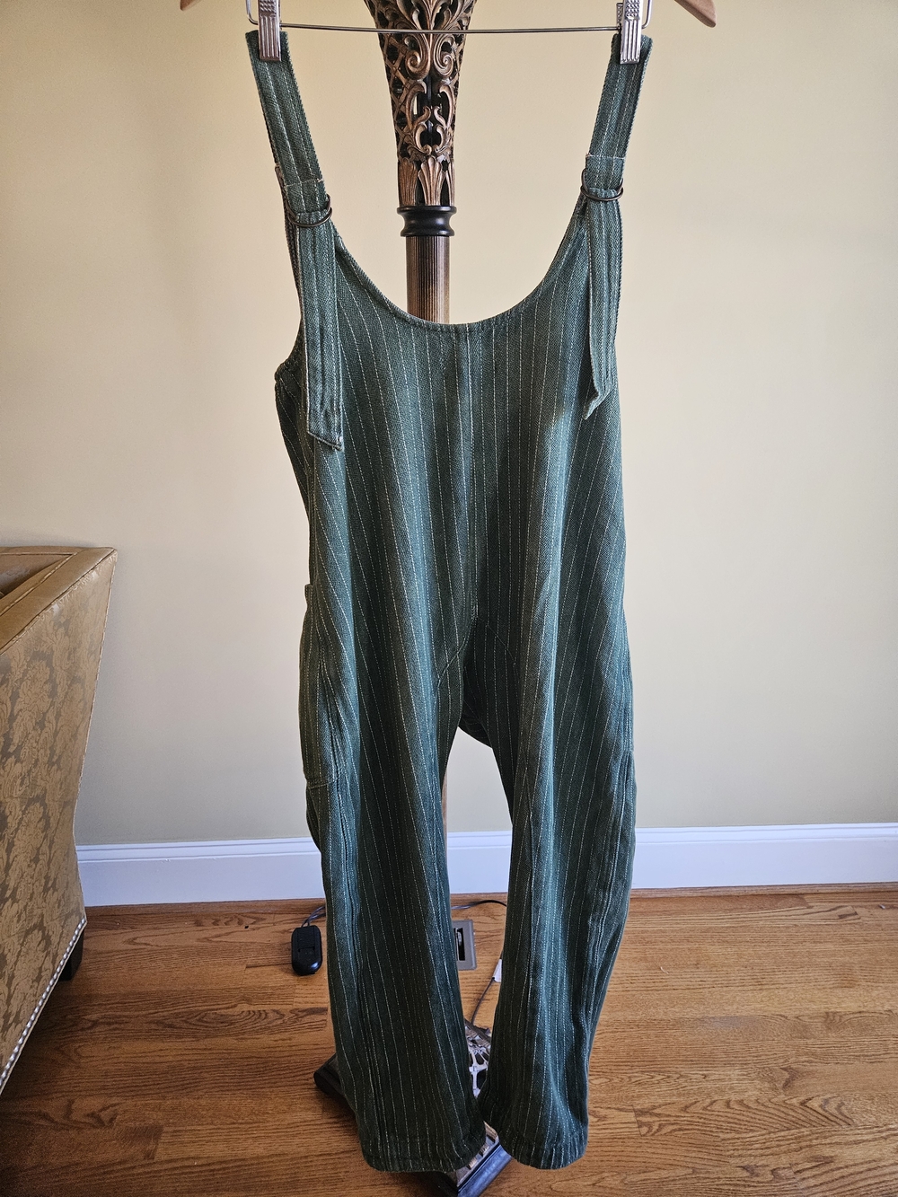 NWOT We The Free Green Pinstripe Linen-Blend Overalls Jumpsuit - Picture 8 of 16